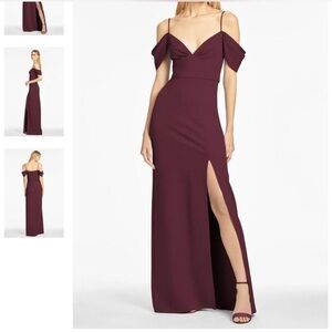 NWT Sachin & Babi Brittany Stretch Crepe ColdShoulder Deep Wine Bridesmaid Gown